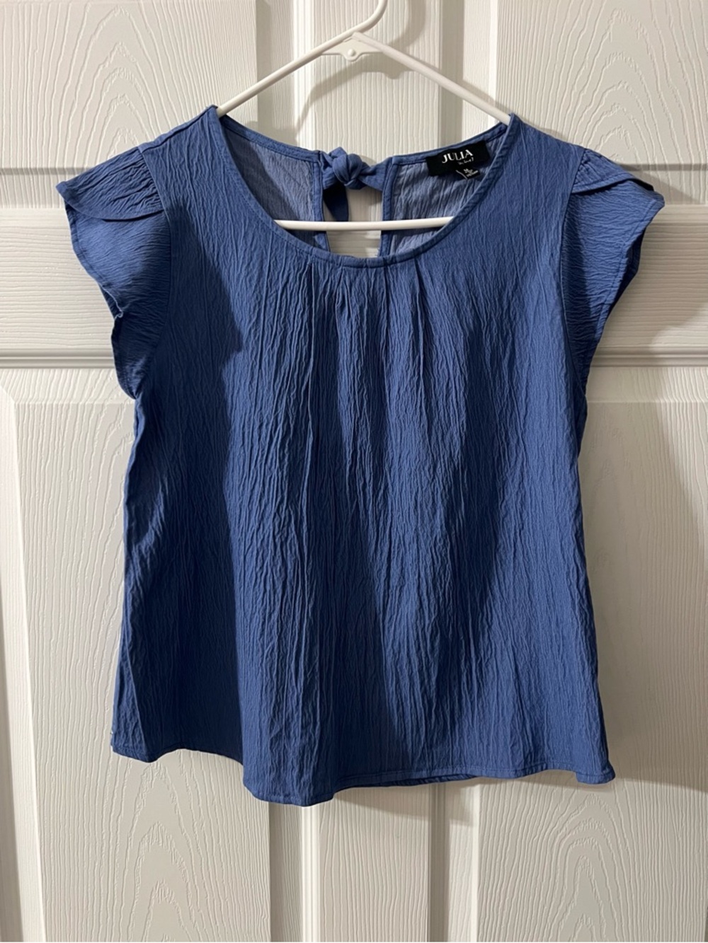 Blue Petal Sleeve Tie-Back Blouse